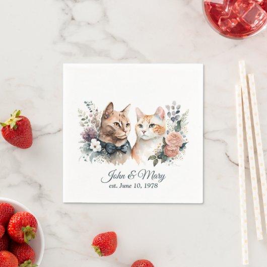 Serviette En Papier Chats mariages Anniversaires Sur Blanc (En situation)