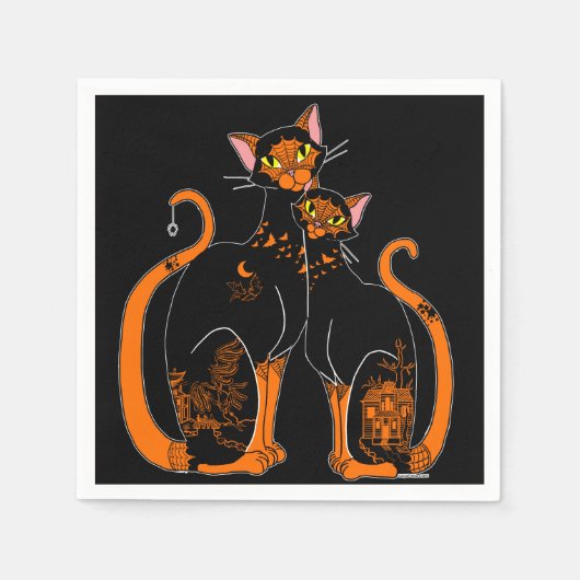 Serviette En Papier Chats Motifs de saules d'Halloween (Devant)
