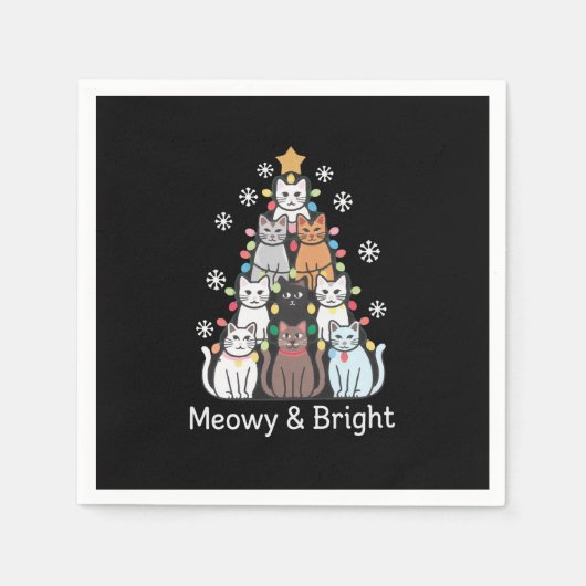 Serviette En Papier Chats Noël Arbre Meowy Bright Cute Xmas (Devant)