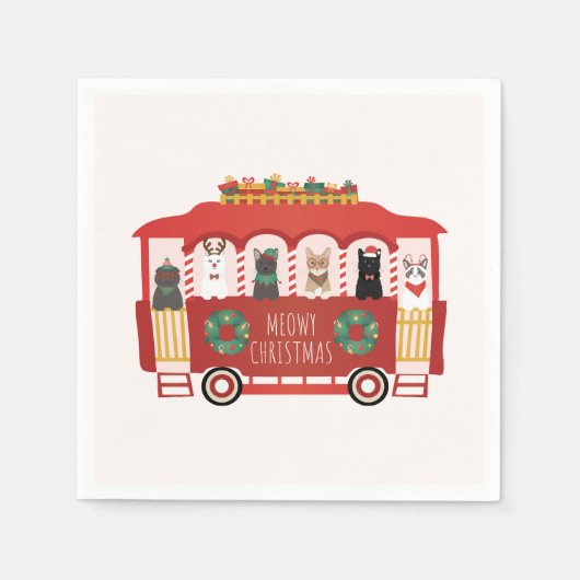 Serviette En Papier Chats Noël Trolly Meowy Noël (Devant)