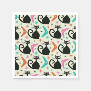 Serviette En Papier Chats noirs atomiques du milieu du siècle avec boo