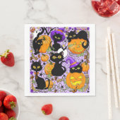 Serviette En Papier Chats noirs citrouille Halloween Candy (En situation)