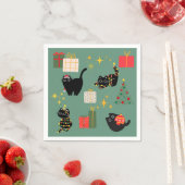 Serviette En Papier Chats noirs de Noël (En situation)
