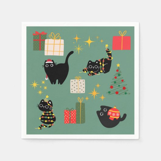 Serviette En Papier Chats noirs de Noël (Devant)