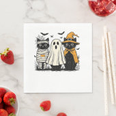Serviette En Papier Chats noirs en costumes d'Halloween - Ghost, Witch (En situation)