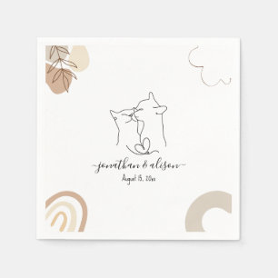 Serviette En Papier Chats noirs et blancs minimaliste Mariage Fiançail