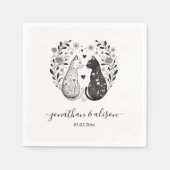 Serviette En Papier Chats noirs et blancs simples Floral Chic Mariage (Devant)