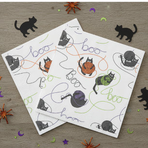 Serviette En Papier Chats noirs et Halloween en fer à la carreaux