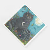 SERVIETTE EN PAPIER CHATS NOIRS HALLOWEEN FOLK ART FELINES (Coin)