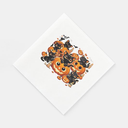 Serviette En Papier Chats noirs mignons en Citrouille Halloween Night  (Coin)