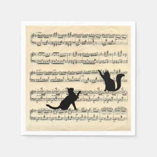Serviette En Papier Chats noirs sur feuille de musique