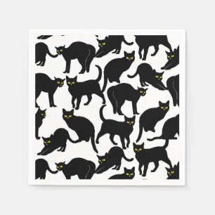 Serviette En Papier Chats Noirs sur Fond Blanc
