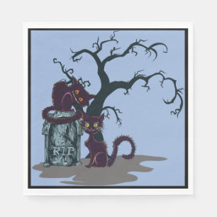 Serviette En Papier Chats noirs Tombstone Deef Tree Halloween