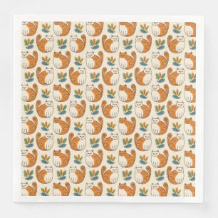 Serviette En Papier Chats orange et blanc Style d'art naïf
