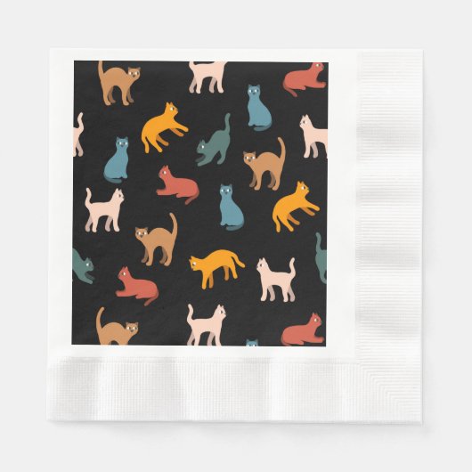Serviette En Papier Chats sur le noir (Devant)