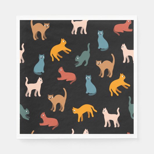 Serviette En Papier Chats sur le noir (Devant)