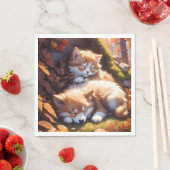 Serviette En Papier Chatte à dormir et chatte à tomber Feuilles pré (En situation)