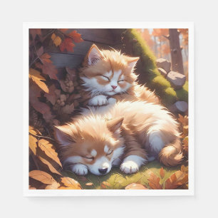 Serviette En Papier Chatte à dormir et chatte à tomber Feuilles pré
