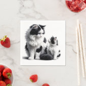 Serviette En Papier Chatte et chaton sur fond blanc (En situation)