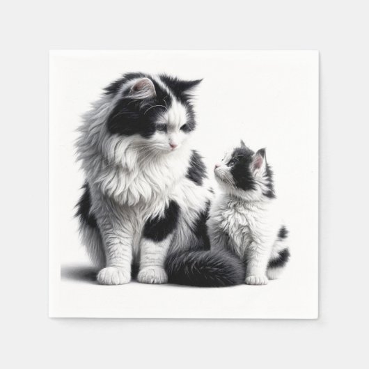 Serviette En Papier Chatte et chaton sur fond blanc (Devant)