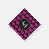 Serviette En Papier Chaud coeur rose faux pétille motif Monogramme (Coin)