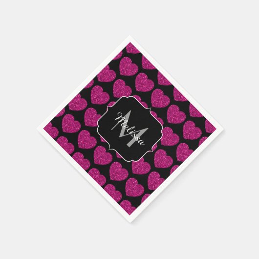 Serviette En Papier Chaud coeur rose faux pétille motif Monogramme (Coin)