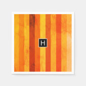 Serviette En Papier Chaud Patiné Orange Rouge rayures Monogramme (Devant)