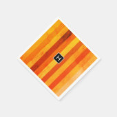 Serviette En Papier Chaud Patiné Orange Rouge rayures Monogramme (Coin)
