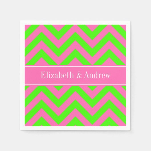 Serviette En Papier Chaud rose #2 Lime Green LG Chevron Nom Monogramme (Devant)