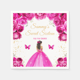 Serviette En Papier Chaud rose Brunette Cheveux Princesse Sweet sixtee