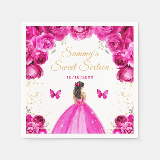 Serviette En Papier Chaud rose Brunette Cheveux Princesse Sweet sixtee (Devant)