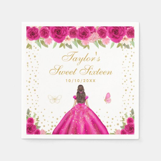 Serviette En Papier Chaud rose Brunette Cheveux Princesse Sweet sixtee (Devant)