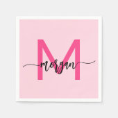 Serviette En Papier Chaud rose moderne Script Girl Monogramme Nom (Devant)