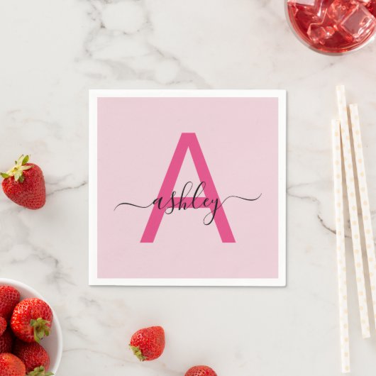 Serviette En Papier Chaud rose moderne Script Girl Monogramme Nom (En situation)