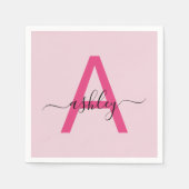 Serviette En Papier Chaud rose moderne Script Girl Monogramme Nom (Devant)
