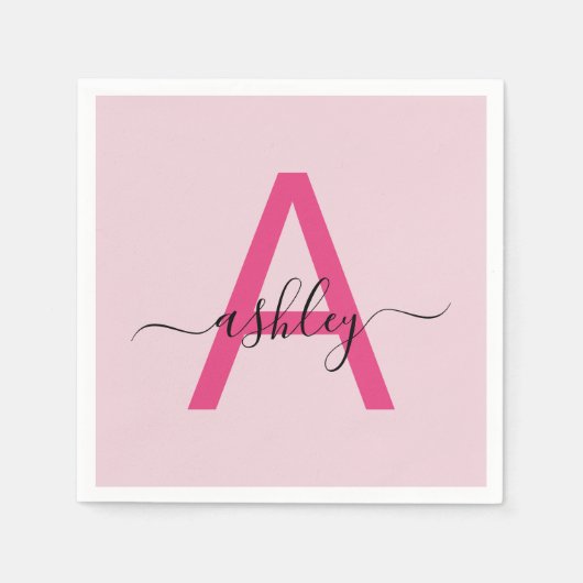 Serviette En Papier Chaud rose moderne Script Girl Monogramme Nom (Devant)
