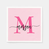 Serviette En Papier Chaud rose moderne Script Girl Monogramme Nom (Devant)