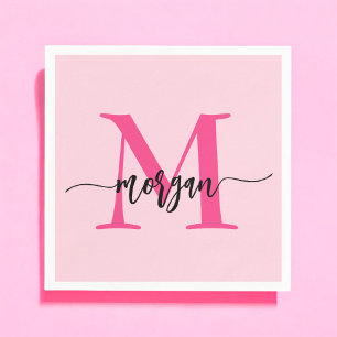Serviette En Papier Chaud rose moderne Script Girl Monogramme Nom