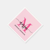 Serviette En Papier Chaud rose moderne Script Girl Monogramme Nom (Coin)