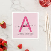 Serviette En Papier Chaud rose moderne Script Girl Monogramme Nom (En situation)