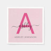 Serviette En Papier Chaud rose moderne Script Girl Monogramme Nom (Devant)