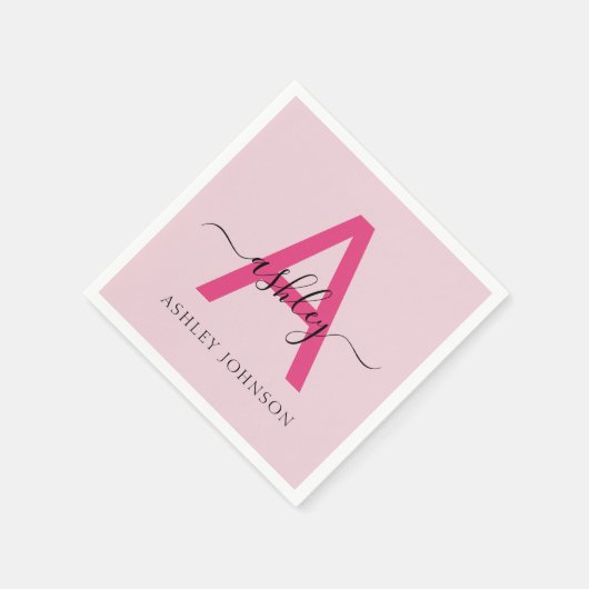 Serviette En Papier Chaud rose moderne Script Girl Monogramme Nom (Coin)