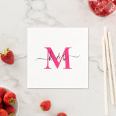 Serviette En Papier Chaud rose Monogramme Swash Script Blanc Cocktail (En situation)
