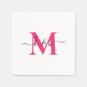 Serviette En Papier Chaud rose Monogramme Swash Script Blanc Cocktail (Devant)