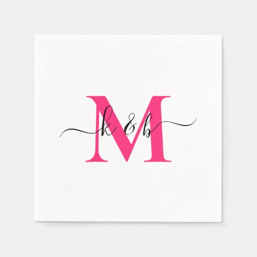 Serviette En Papier Chaud rose Monogramme Swash Script Blanc Cocktail (Devant)