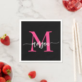 Serviette En Papier Chaud rose noir moderne Script Girl Monogramme Nom (En situation)