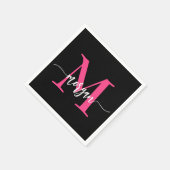 Serviette En Papier Chaud rose noir moderne Script Girl Monogramme Nom (Coin)