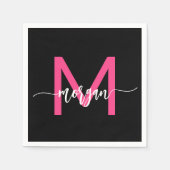 Serviette En Papier Chaud rose noir moderne Script Girl Monogramme Nom (Devant)