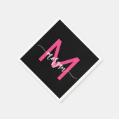 Serviette En Papier Chaud rose noir moderne Script Girl Monogramme Nom (Coin)
