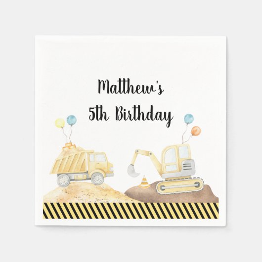 Serviette En Papier Chaudron de camion de construction Anniversaire (Devant)